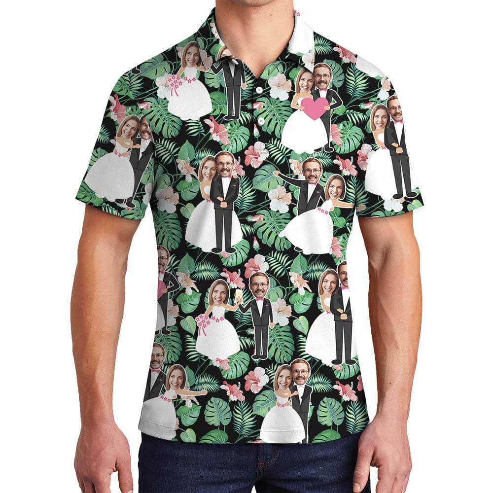 Custom Face Wedding Men's Collared Polo Shirts1
