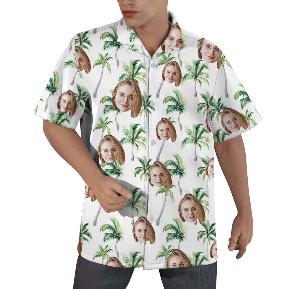 Custom Face White Palm Tree Hawaiian Shirt1