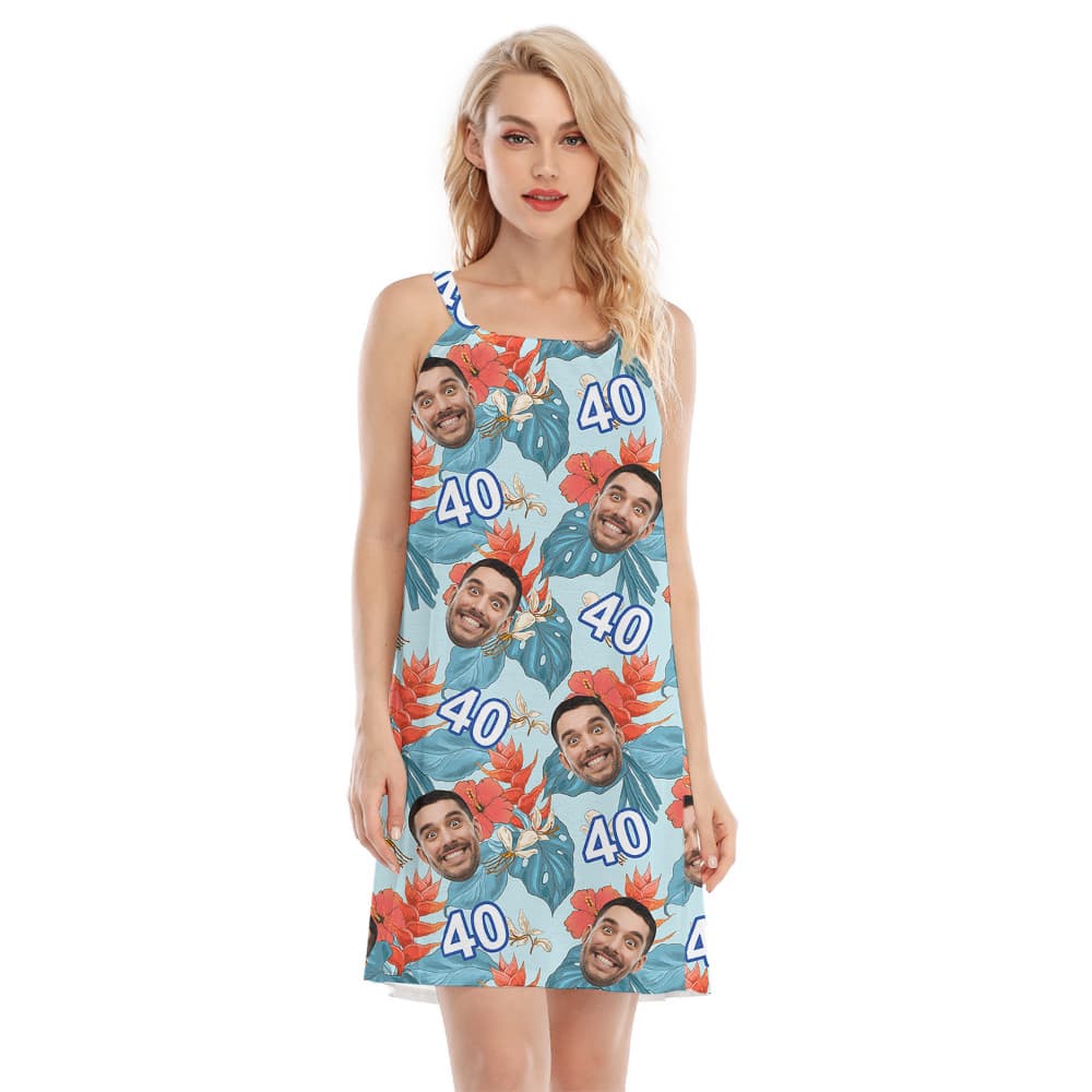 Custom Face and Age Funny Blue Birthday Hawaiian Cami Dress1