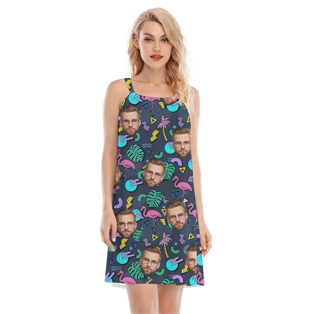 Custom Faces Flamingo Theme Hawaiian Cami Dress1
