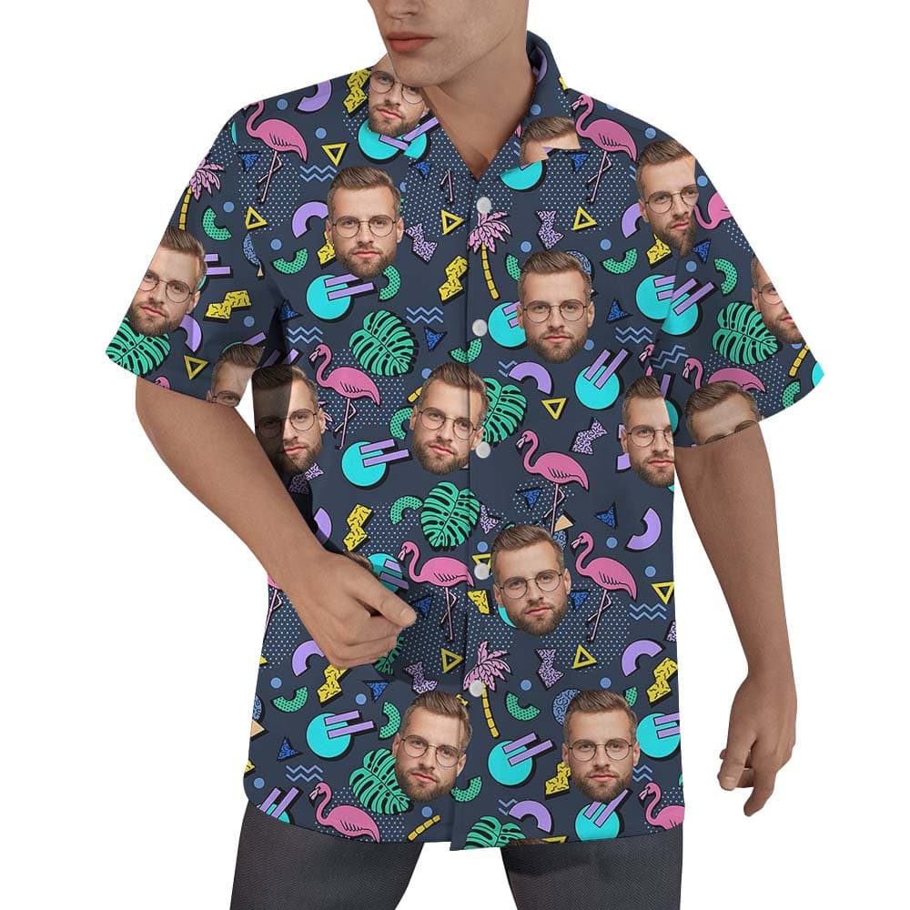 Custom Flamingo Print Hawaiian Shirt with Logo1