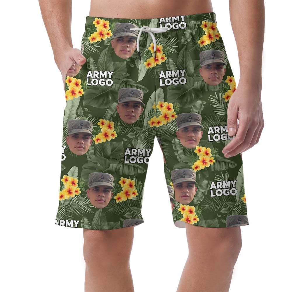 Custom Logo And Face Camo Hawaiian Shorts For Men1