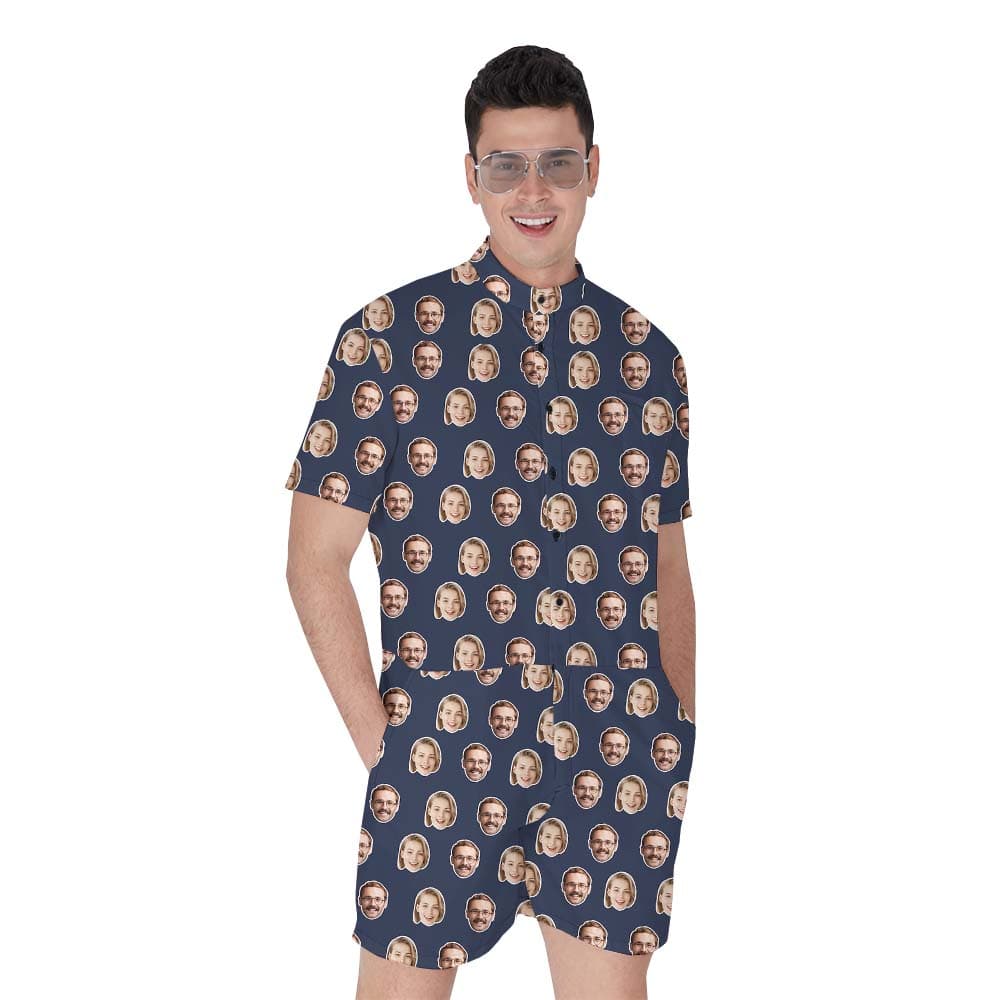 Custom Multiple Faces Male Romper Navy1