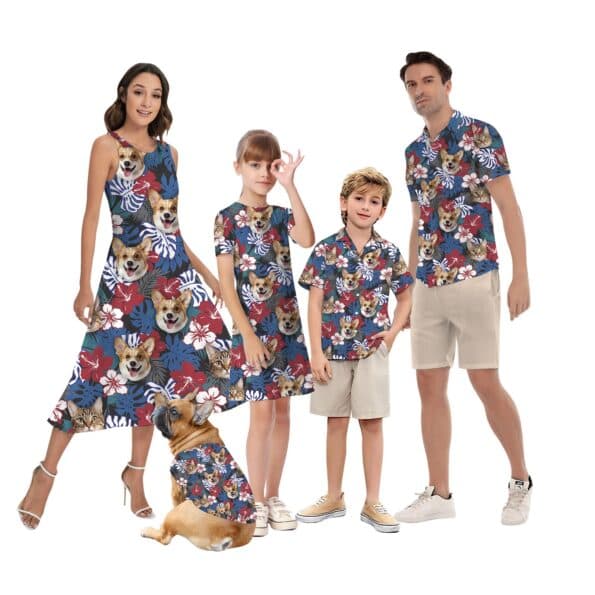 Custom Pet Faces Family Matching Hawaiian Outfits