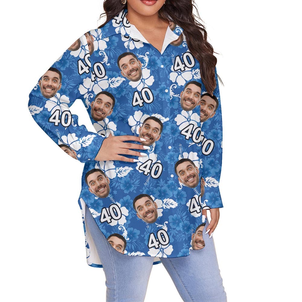 Custom Photo Plus Size Aloha Shirt For Women Long Sleeves