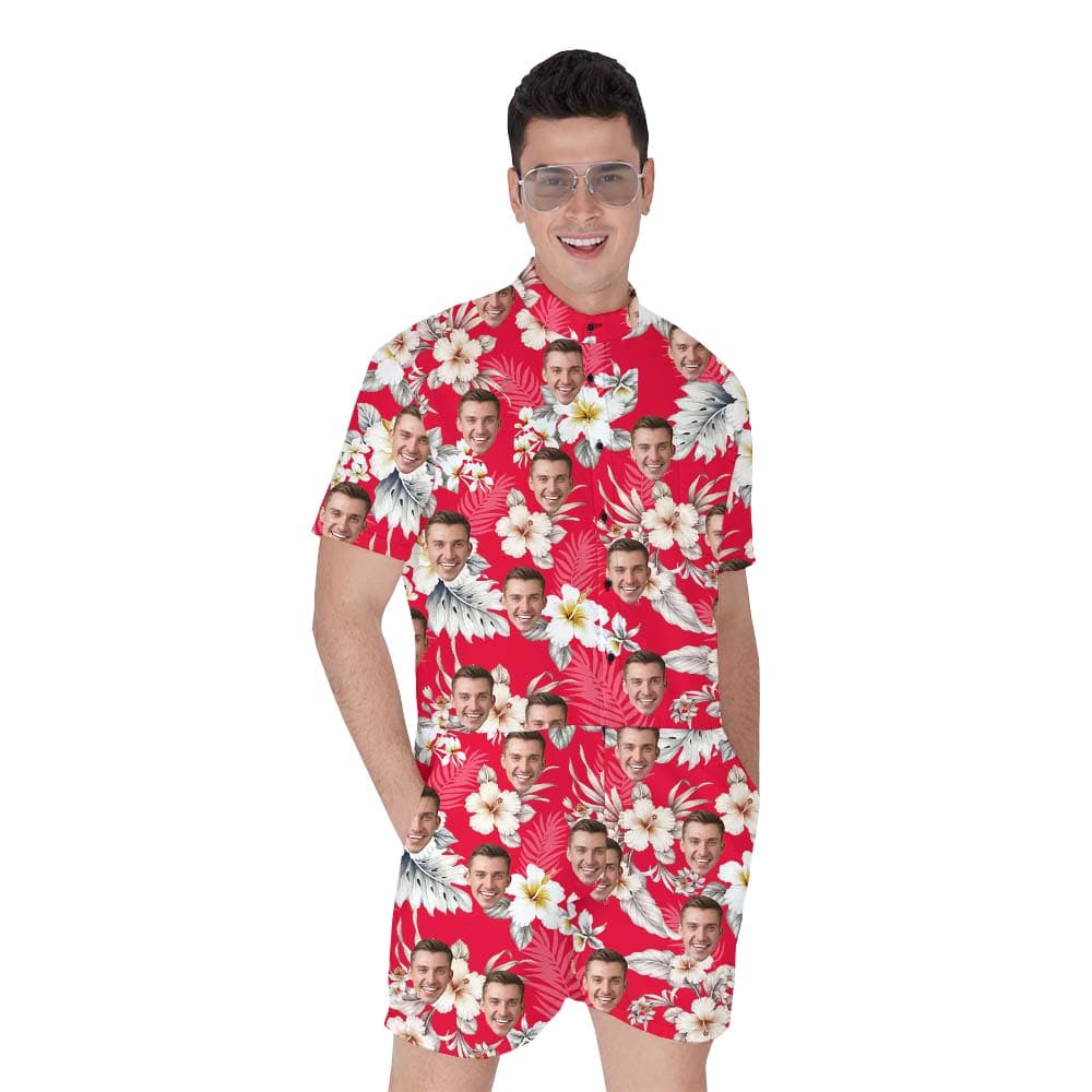 Custom Photo Red Floral Men's Romper 1