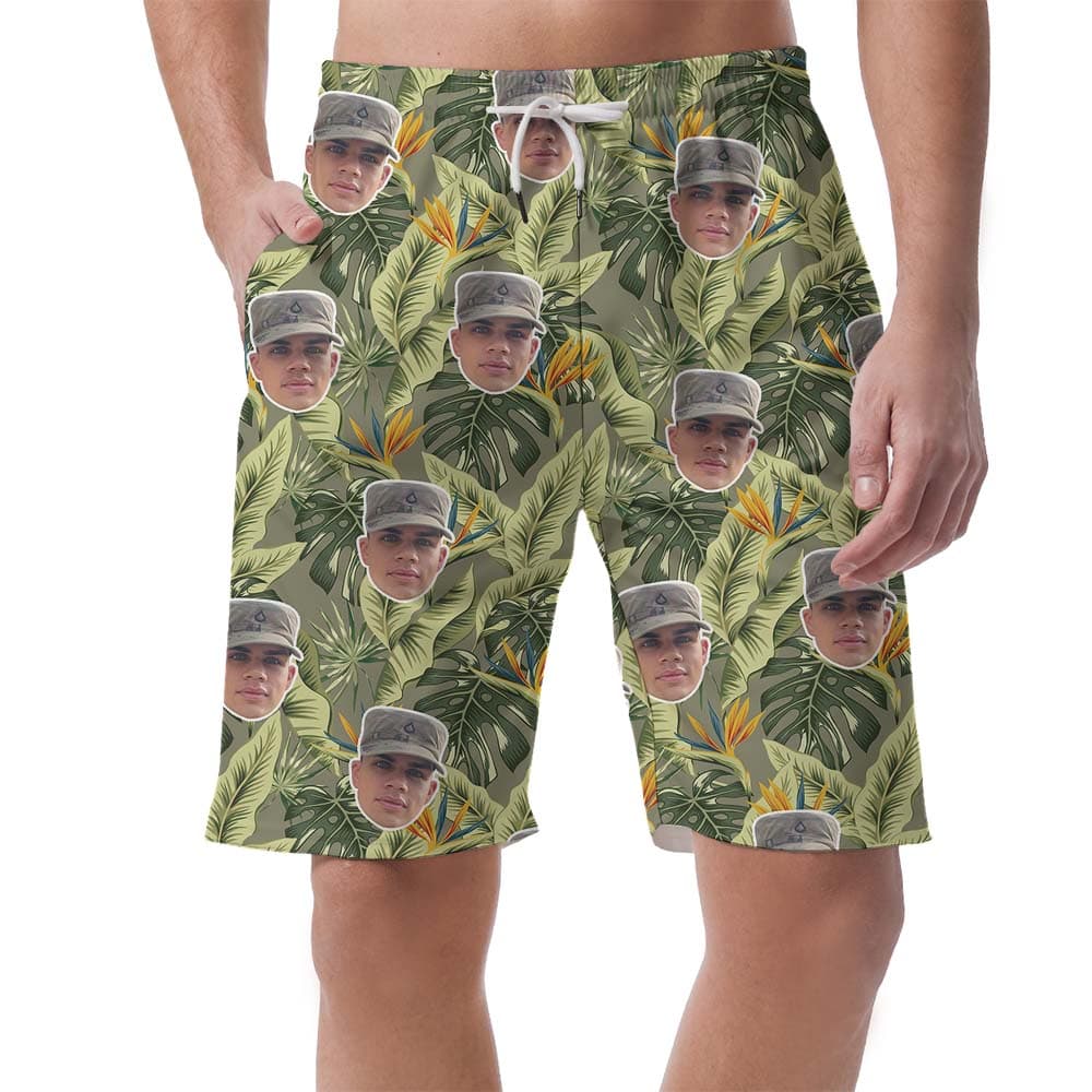 Custom Soldier Face Tropical Men's Swim Trunks1