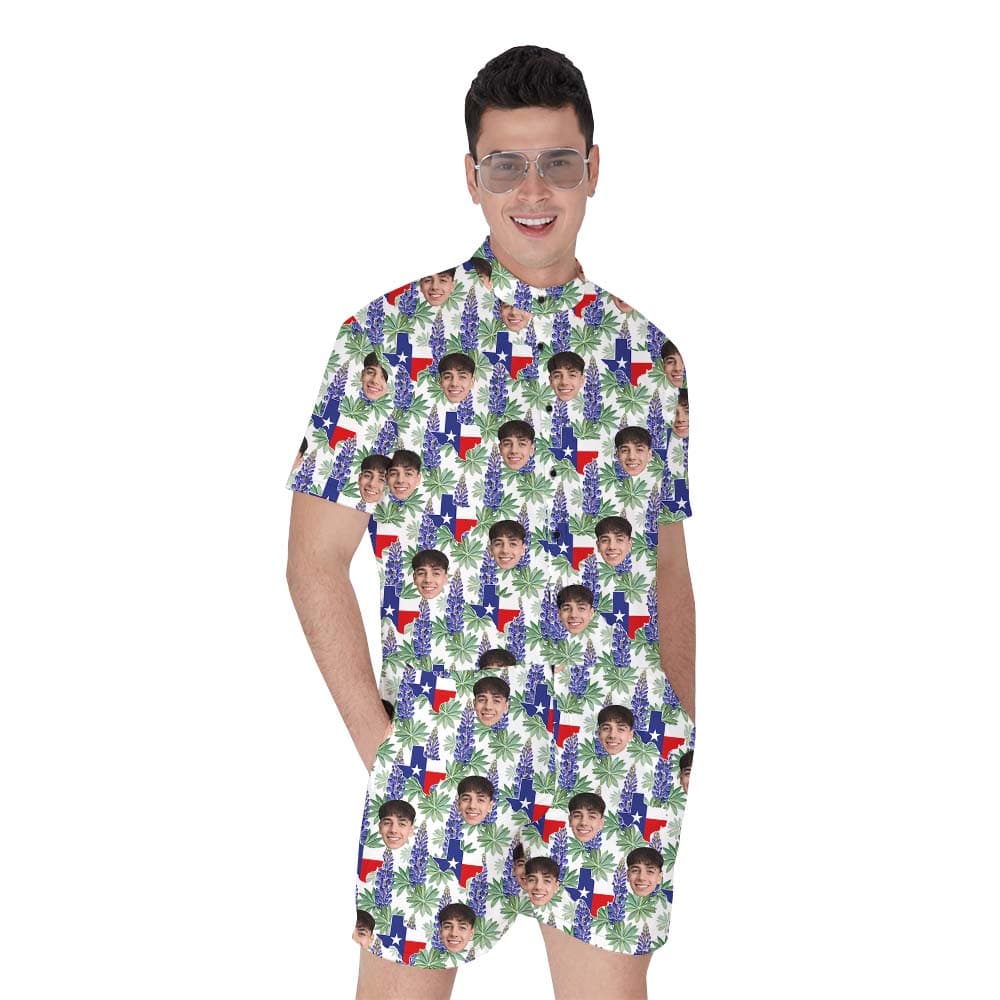 Custom Texas Bluebonnet Men's Romper With Faces1