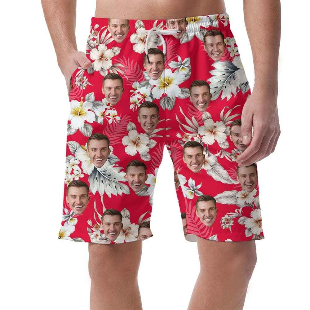 Custom Tropical With Face Men's Hawaiian Beach Shorts1
