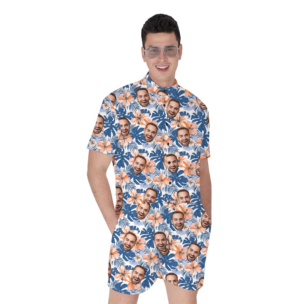 Custom Your Face in Paradise Birthday Hawaiian Romper for Men1