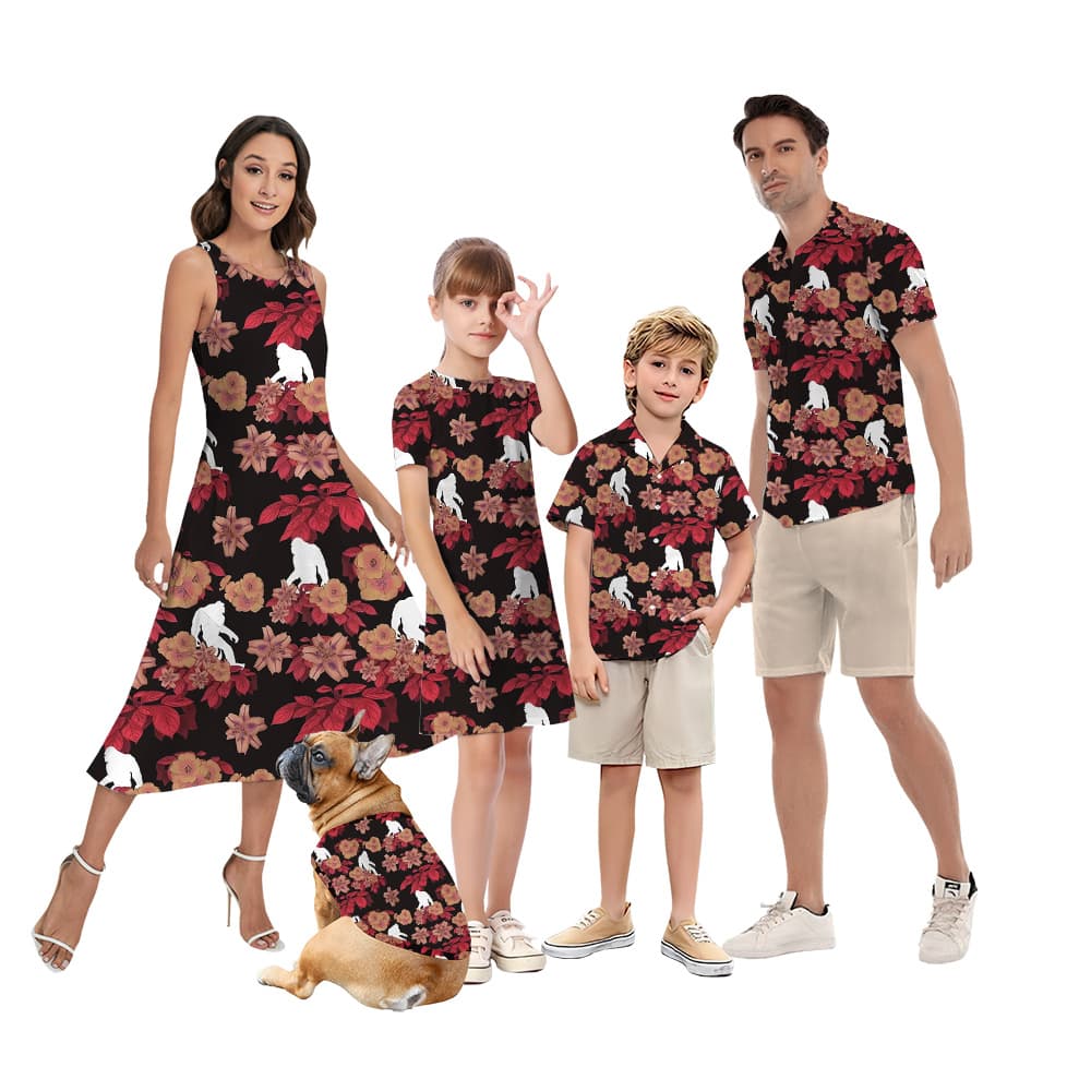 Cute Bigfoot Floral Family Matching Hawaiian Shirts