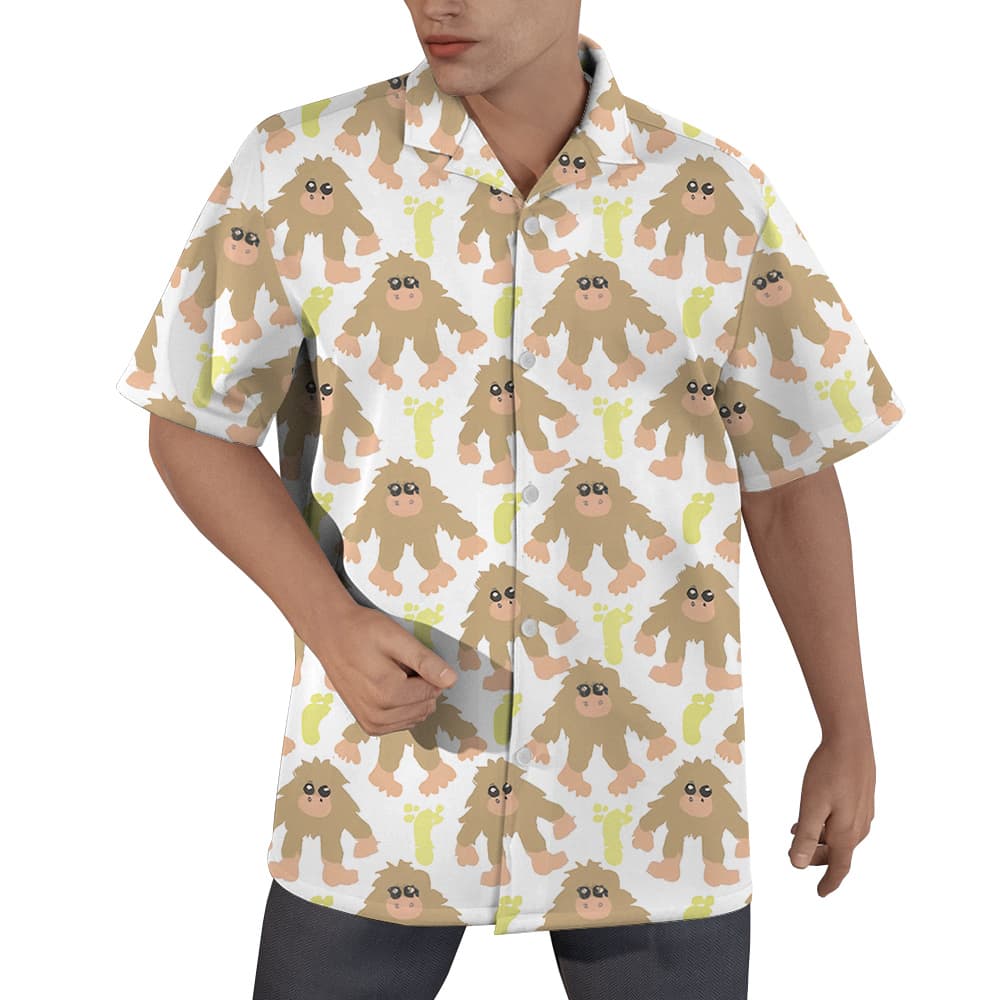 Cute Bigfoot Hawaiian Button Up Shirt For Men (1)