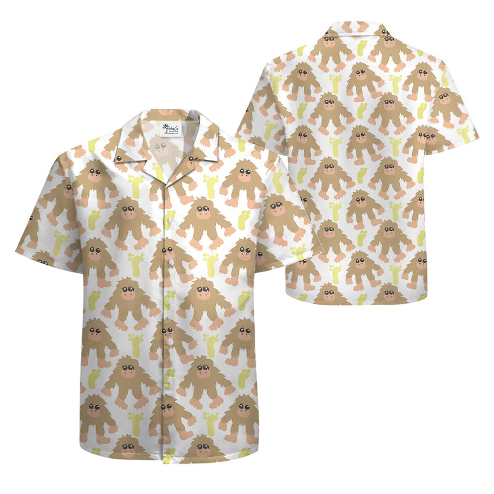 Cute Bigfoot Hawaiian Button Up Shirt For Men