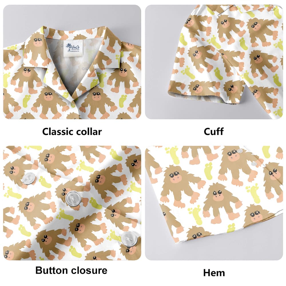 Cute Bigfoot Hawaiian Button Up Shirt For Men