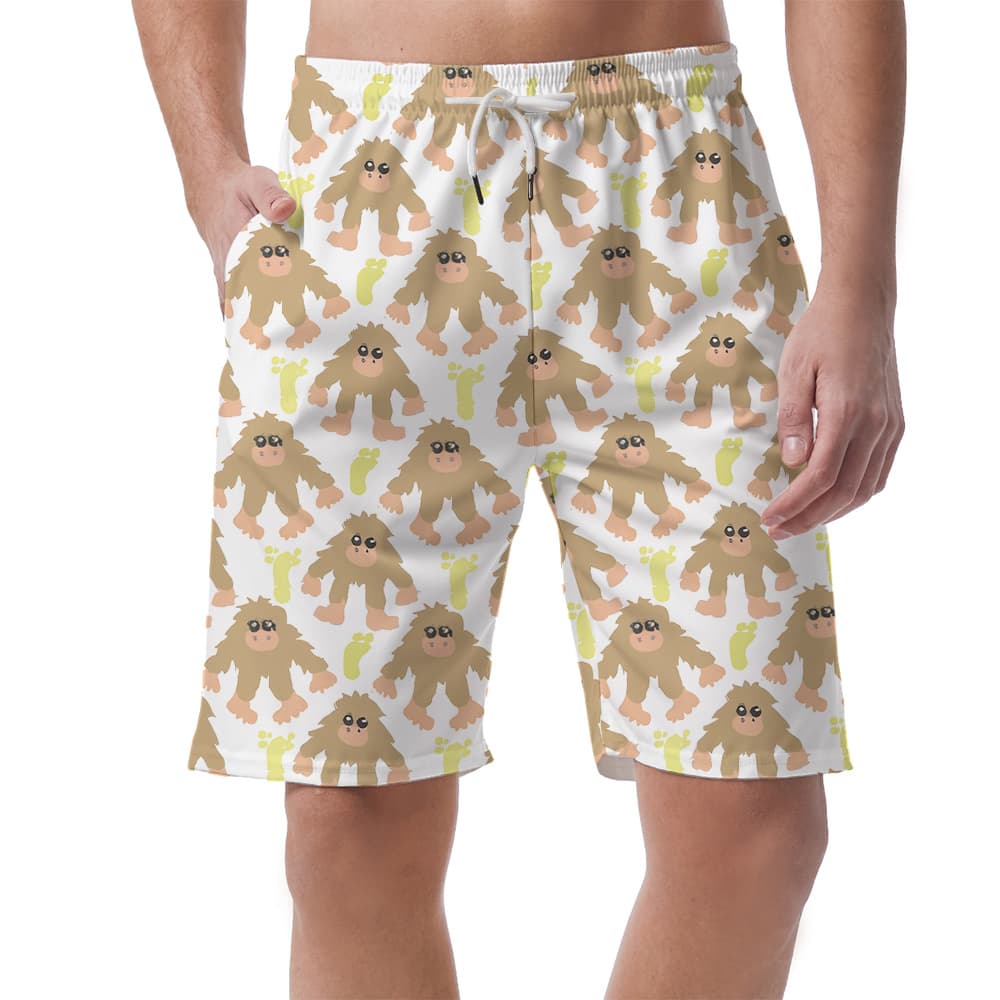 Cute Bigfoot Men's Hawaiian Beach Shorts For Summer
