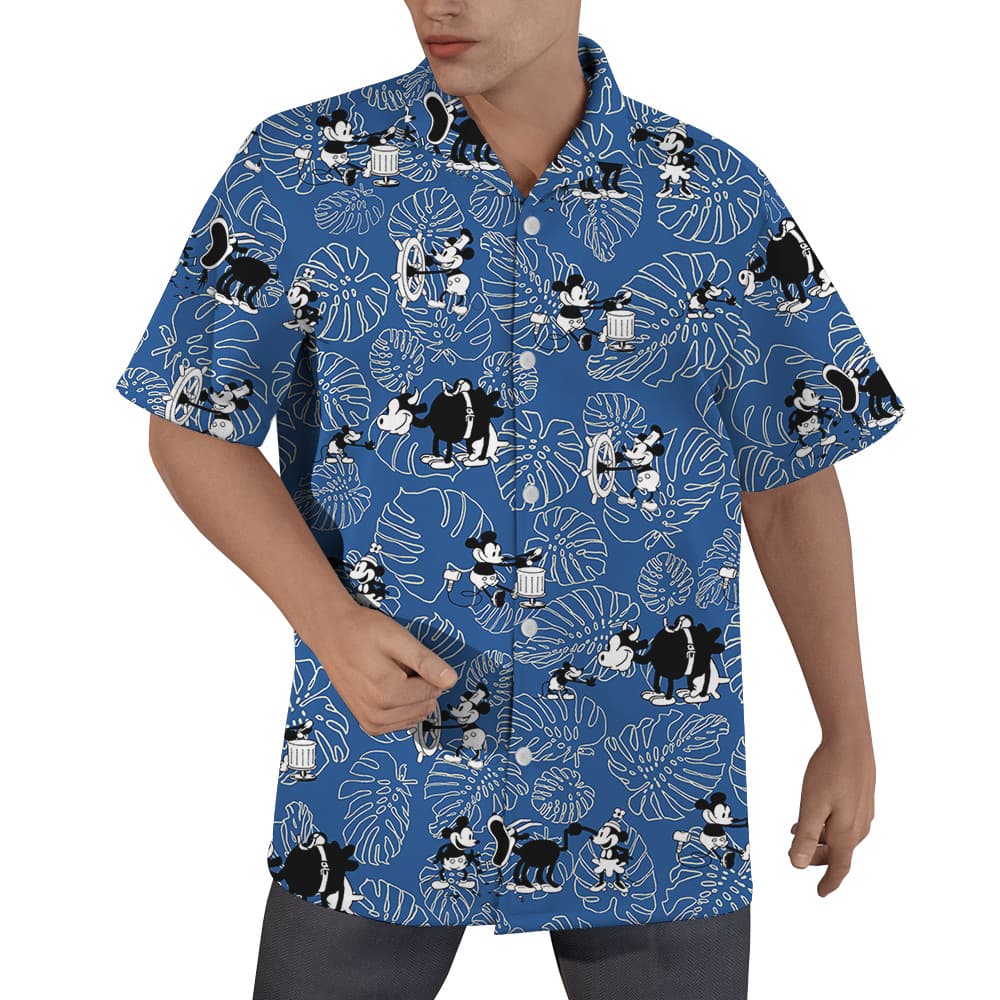 Cute Mickey Steamboat Willie 1928 Classic Blue Aloha Shirt (1)