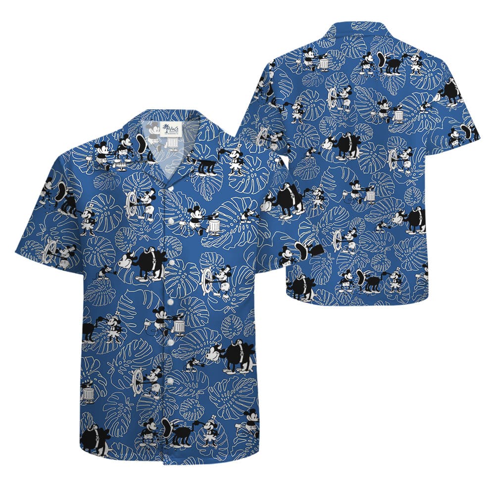 Cute Mickey Steamboat Willie 1928 Classic Blue Aloha Shirt
