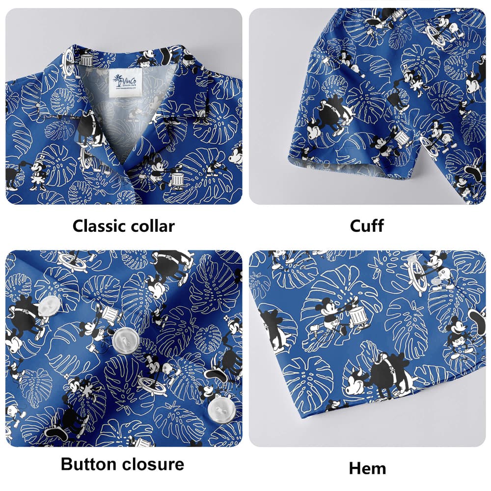 Cute Mickey Steamboat Willie 1928 Classic Blue Aloha Shirt