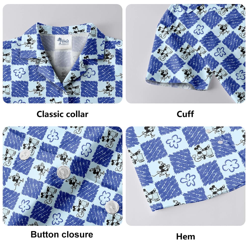 Cute Mickey Steamboat Willie 1928 Floral Blue Hawaiian Shirt