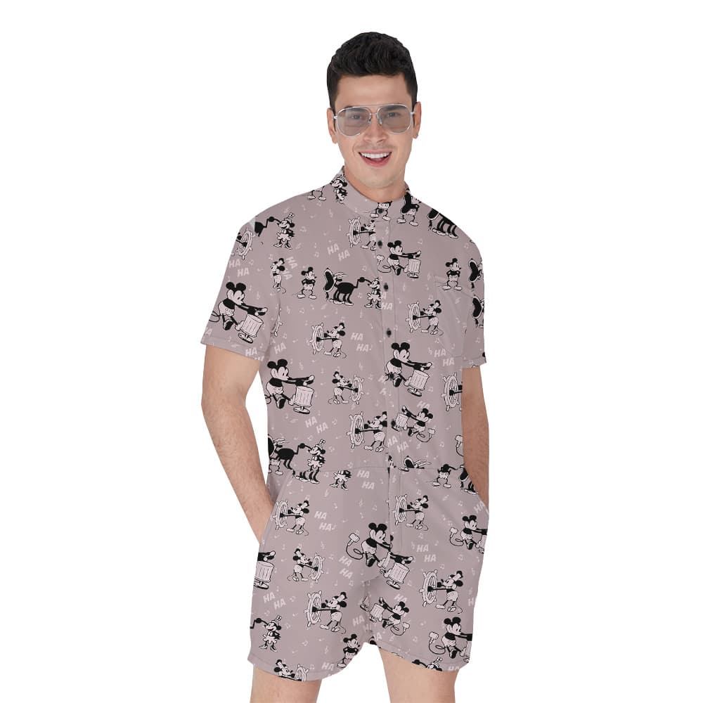 Cute Mickey Steamboat Willie Classic Men's Hawaiian Romper