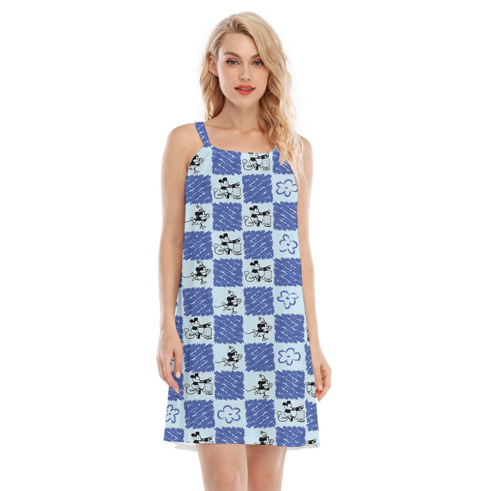 Cute Mickey Steamboat Willie Hawaiian Cami Dress For Women