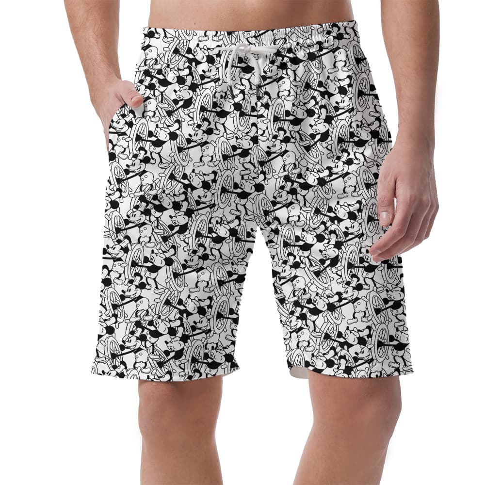 Cute Mickey Steamboat Willie Vintage Aloha Beach Shorts For Men