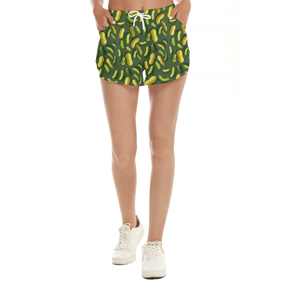 Cute Pickle Green Women's Hawaiian Shorts3
