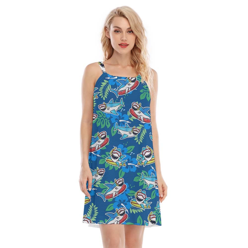 Cute Shark Tropical Blue Women's Cami Dress1