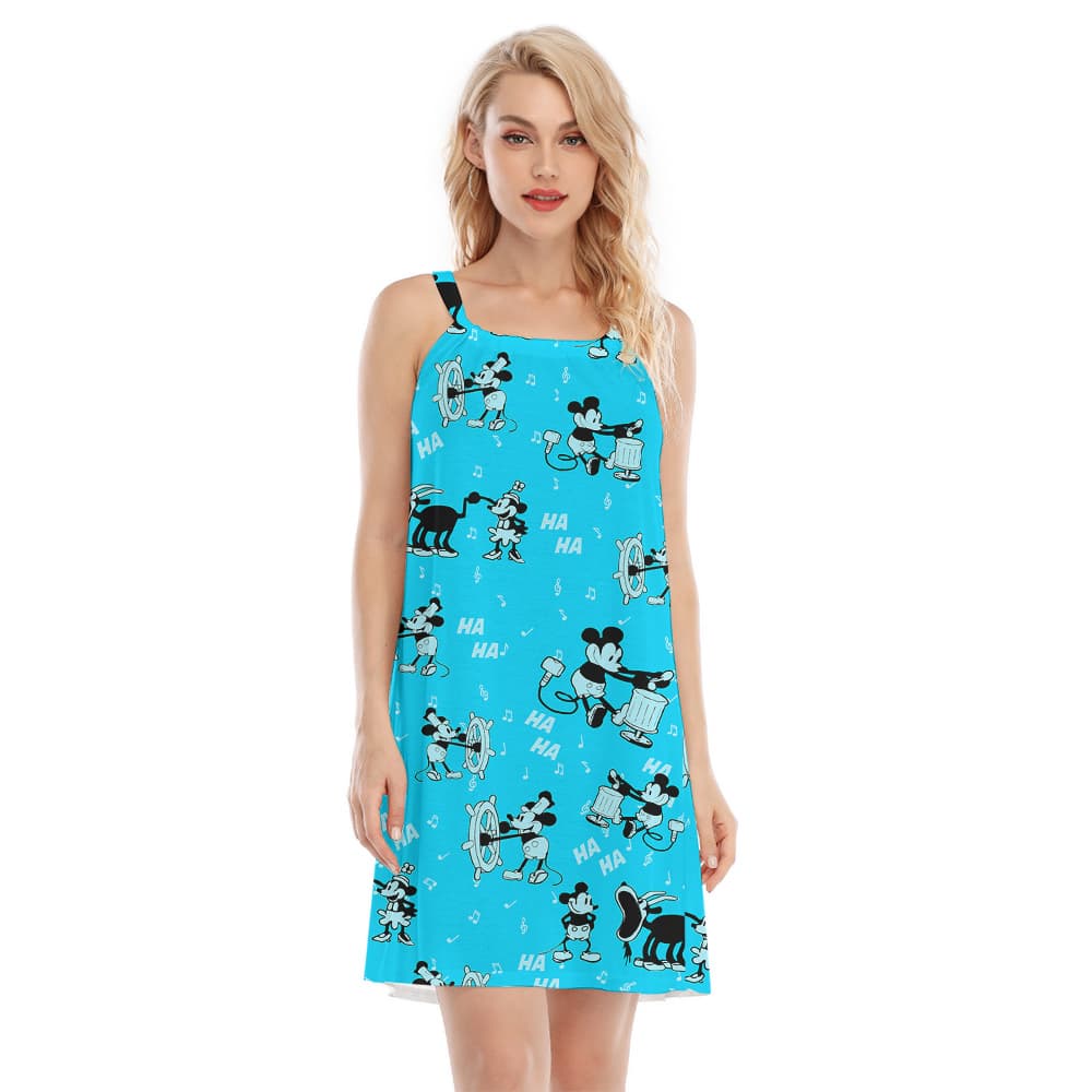 Cute Steamboat Willie Mickey Classic Blue Aloha Cami Dress