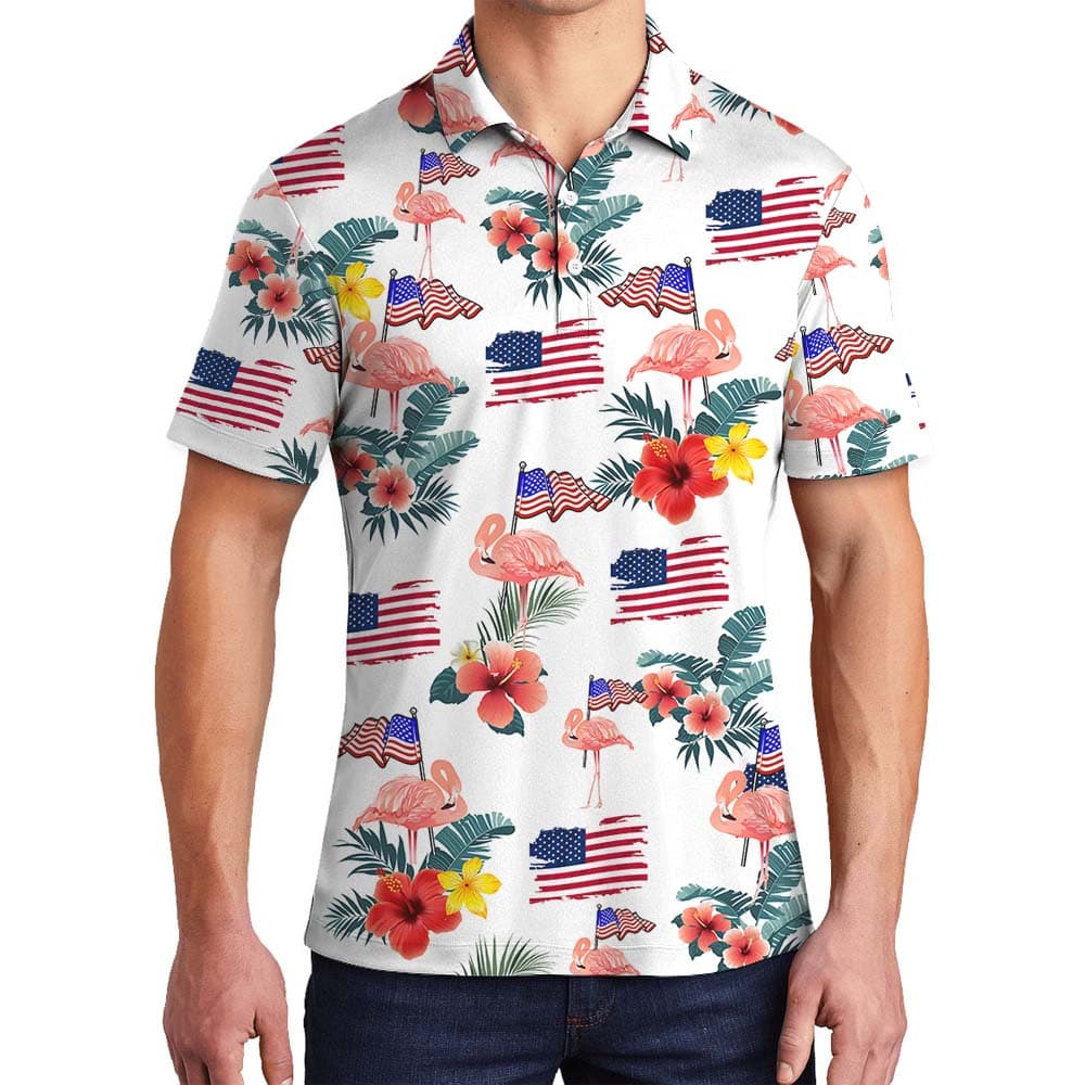 Flamingo 4th Of July Collared Polo Shirt2