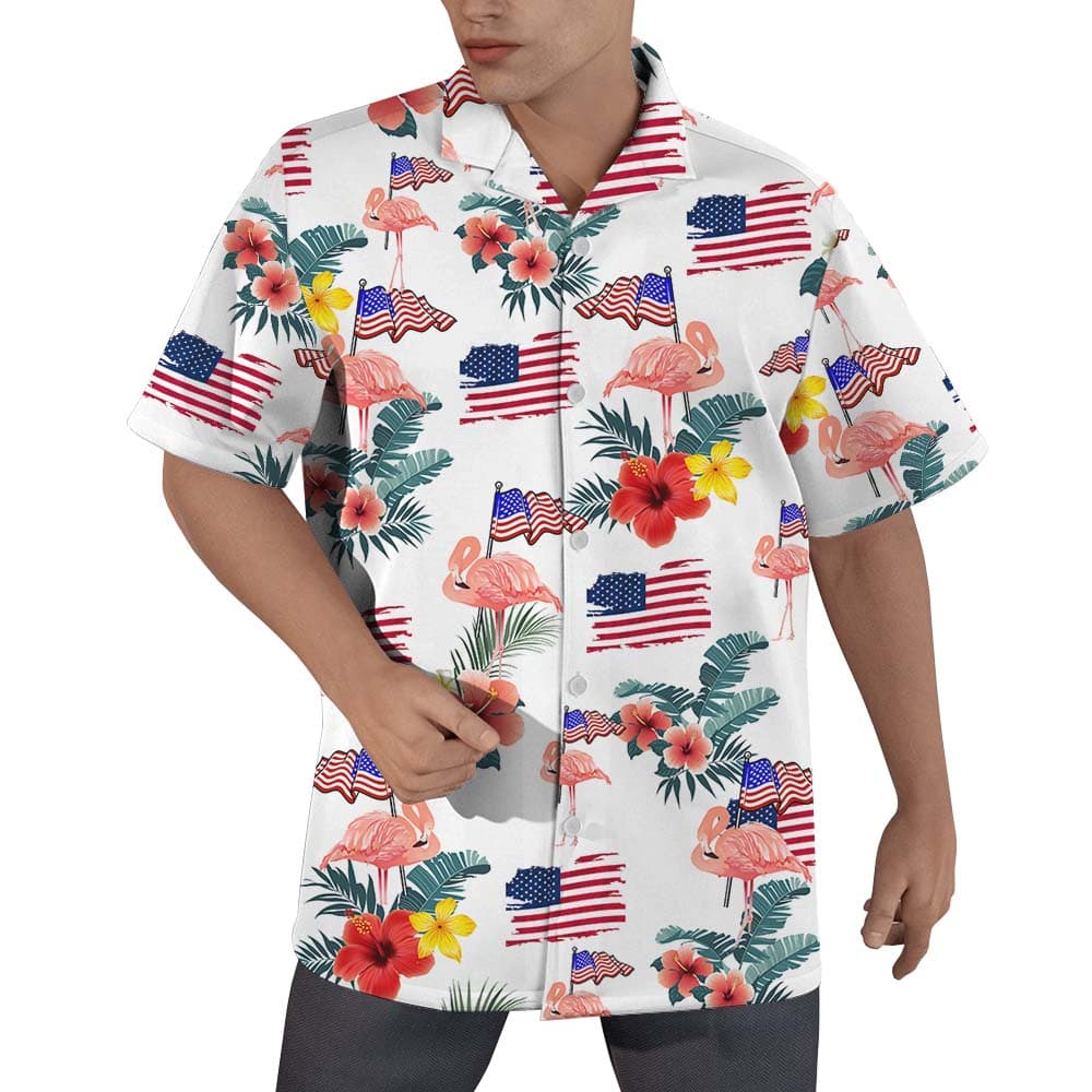 Flamingo American Flag Button Up Shirt For Men1