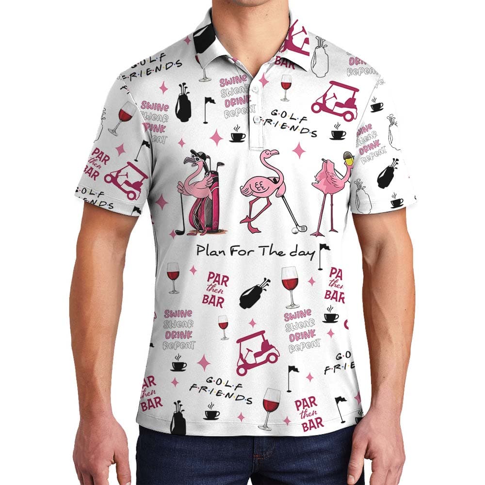 Flamingo And Wine Friend Golf Polo Shirt2