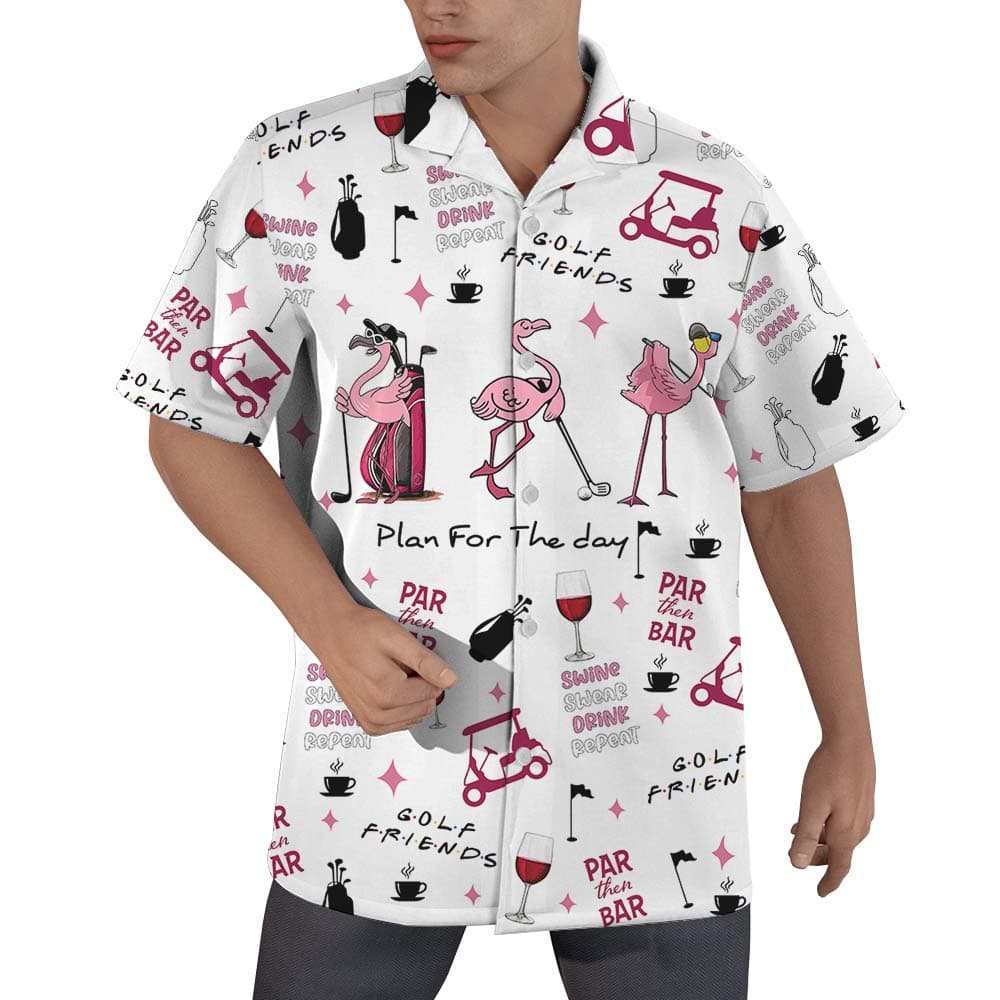 Flamingo Golf Hawaiian Button Up Shirt1