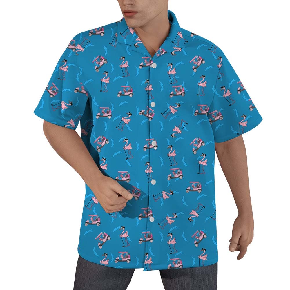 Flamingo Golfer Blue Button Up Shirt For Men1