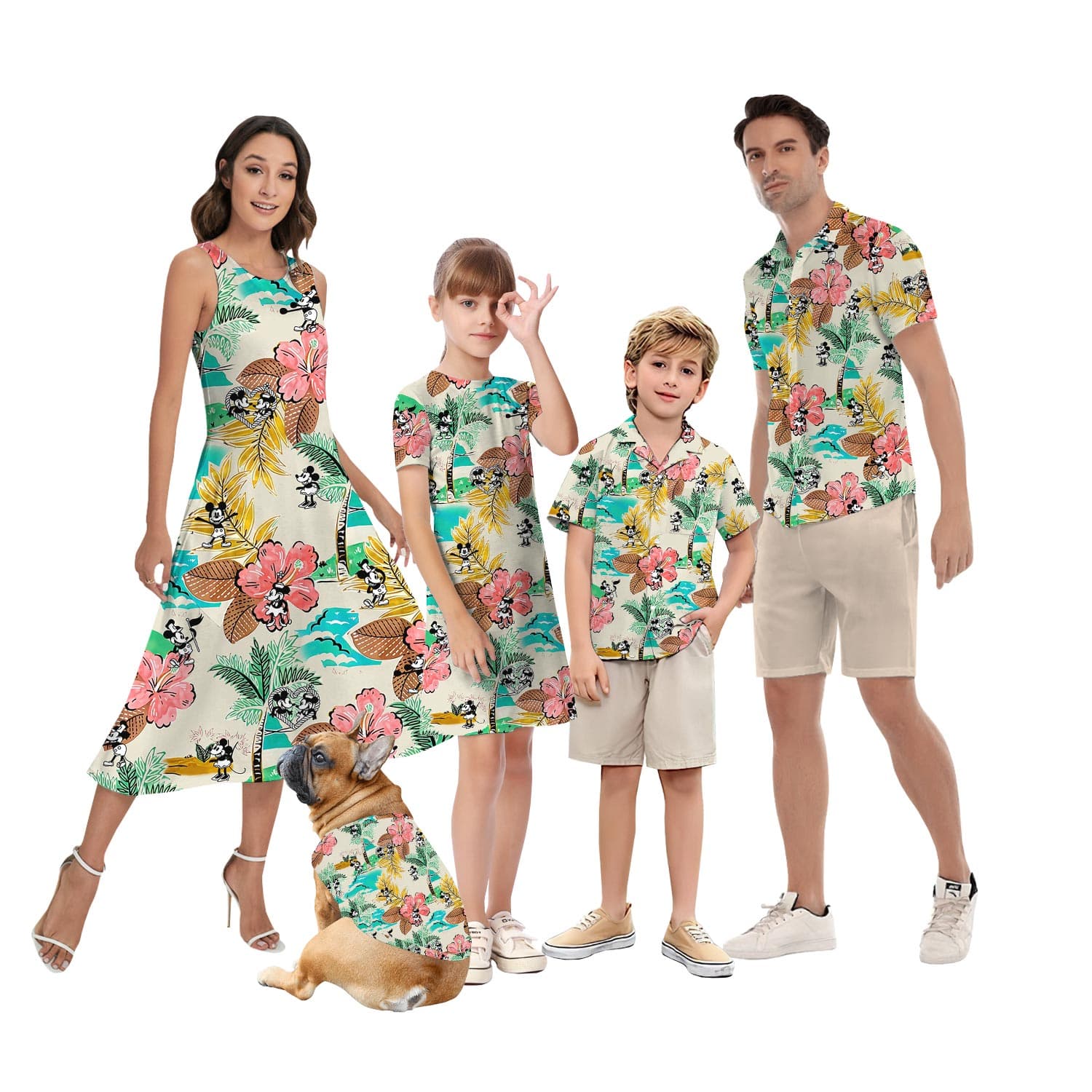 Floral Mickey Minnie Hawaiian Shirt Matching For Family Steamboat Willie