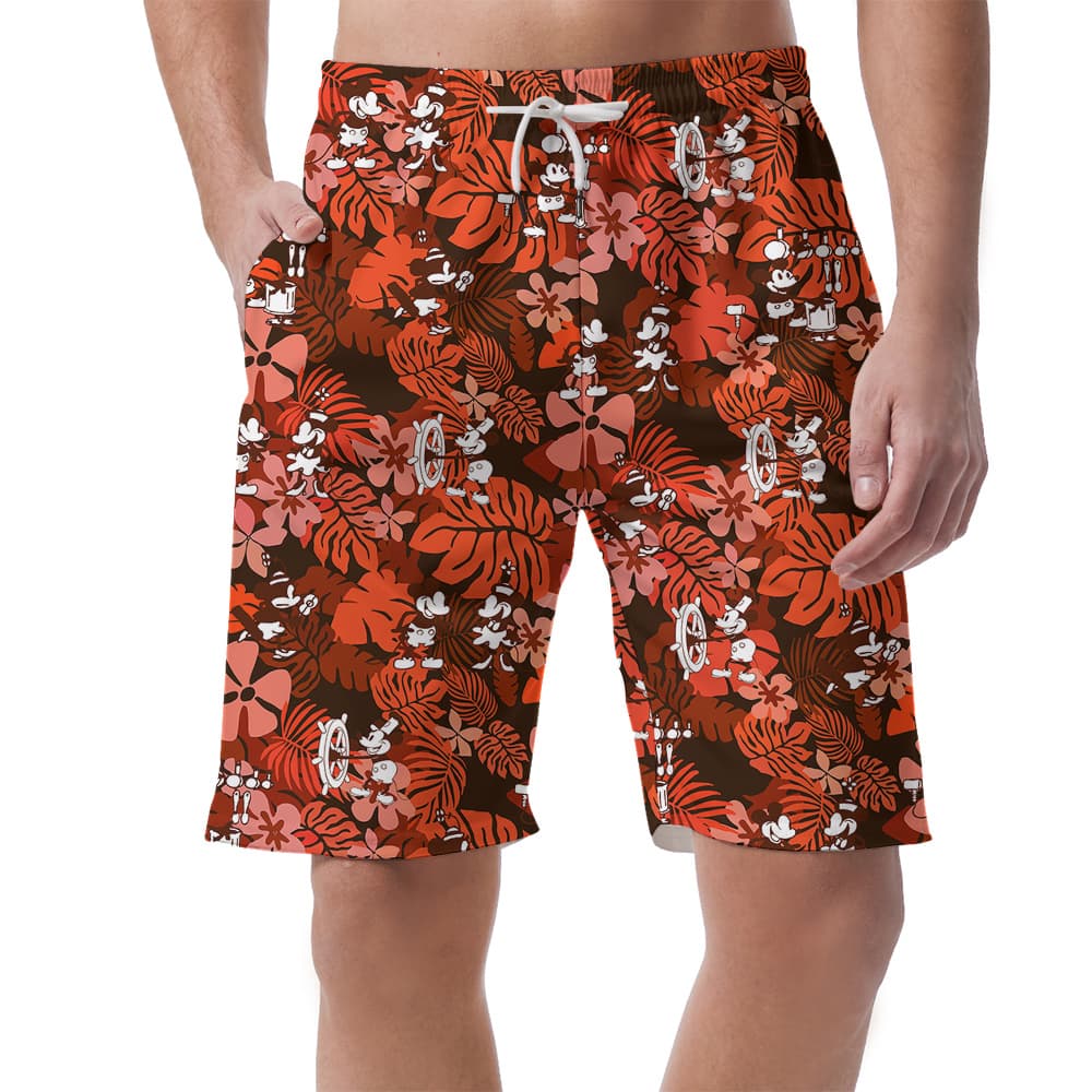 Floral Mickey Steamboat Willie 1928 Version Floral Men's Summer Beach Shorts