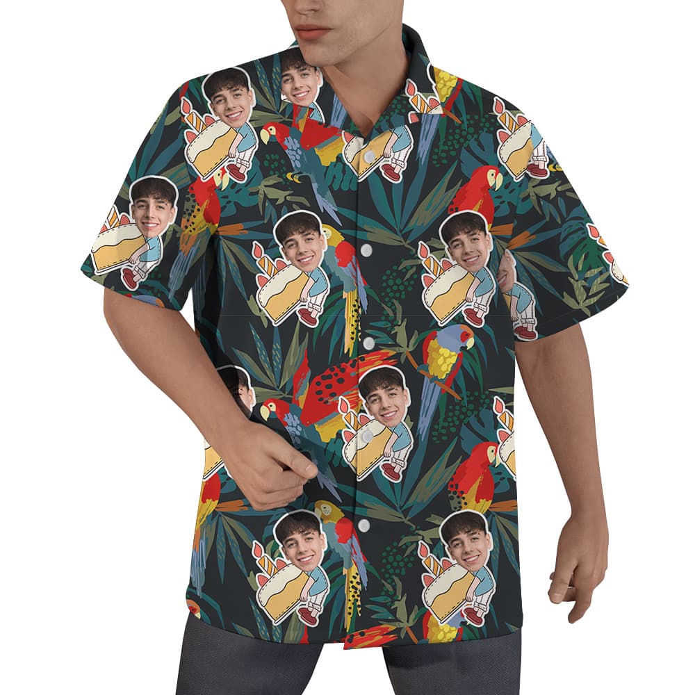 Funky Green Custom Face Birthday Hawaiian Shirt for Men1