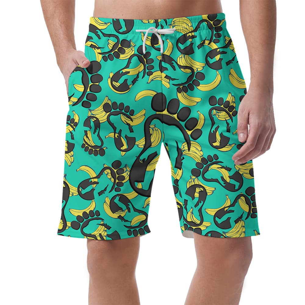 Funny Banana Bigfoot Hawaiian Beach Shorts For Men
