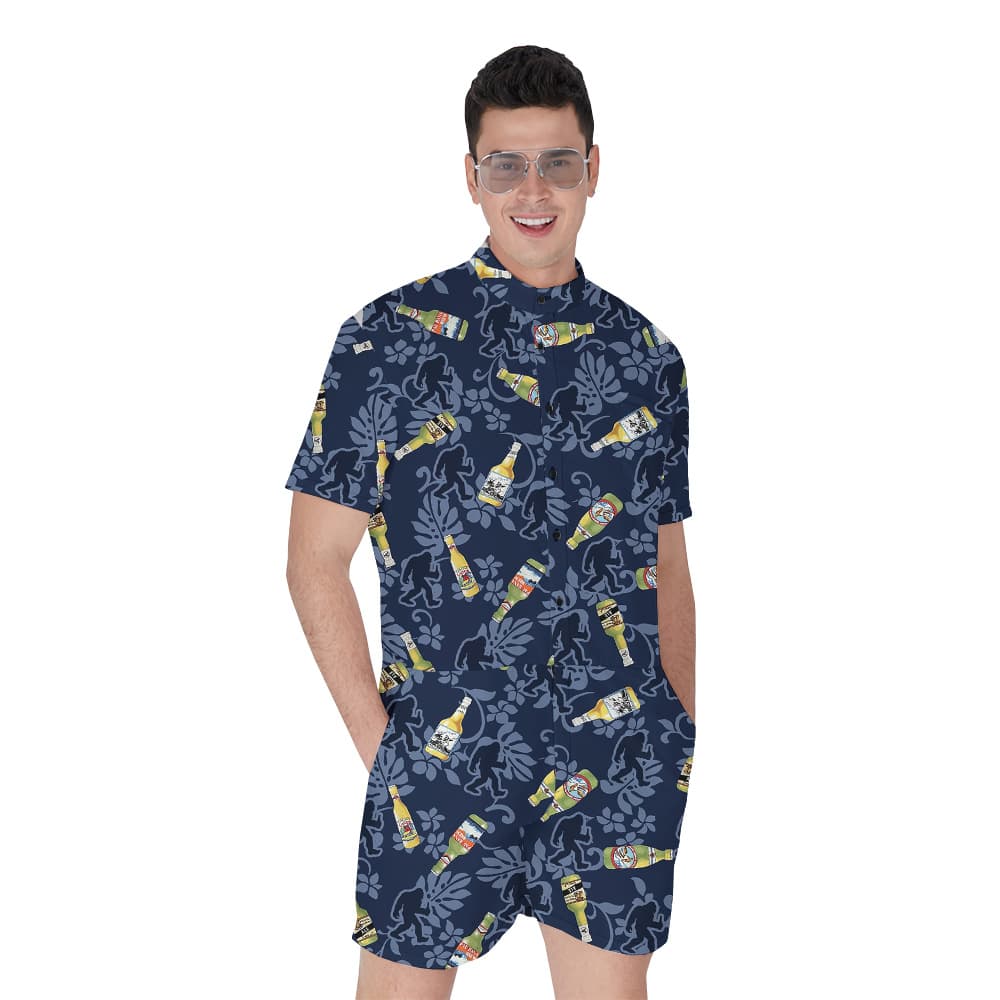 Funny Beer Sasquatch Vintage Navy Men's Hawaiian Romper