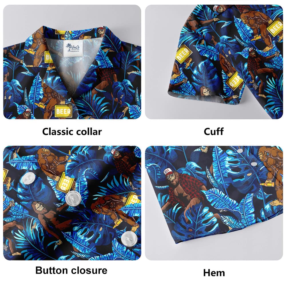 Funny Bigfoot And Beer Tropical Blue Hawaiian Shirt