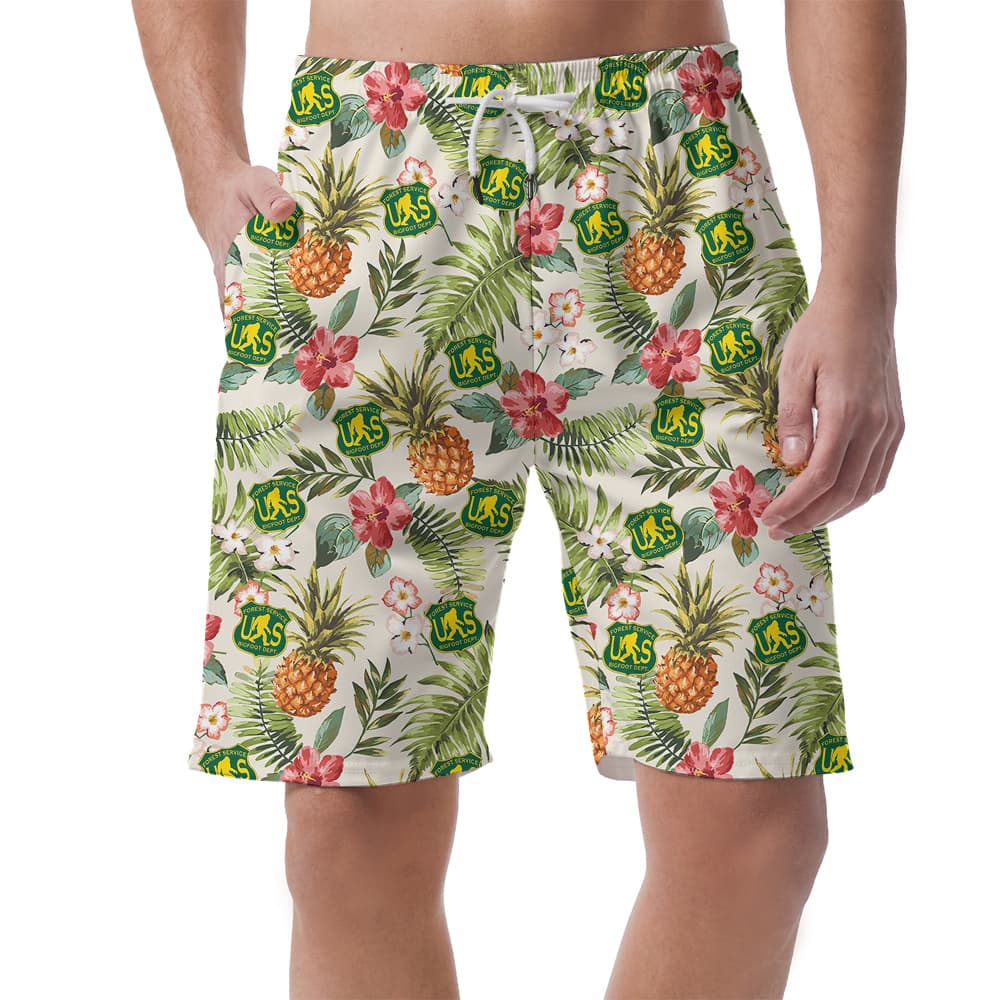 Funny Bigfoot Forest Green US Tropical Hawaiian Summer Shorts For Men