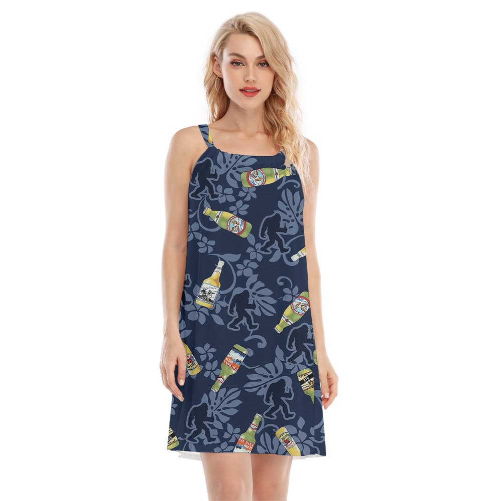 Funny Bigfoot With Beer Classic Navy Hawaiian Cami Dress