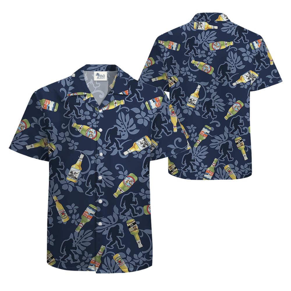 Funny Bigfoot With Beer Vintage Navy Aloha Shirt
