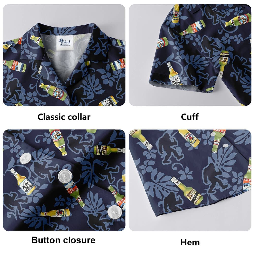 Funny Bigfoot With Beer Vintage Navy Aloha Shirt