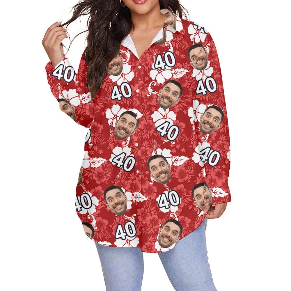 Funny Custom Birthday Face Plus Size Women's Aloha Shirt