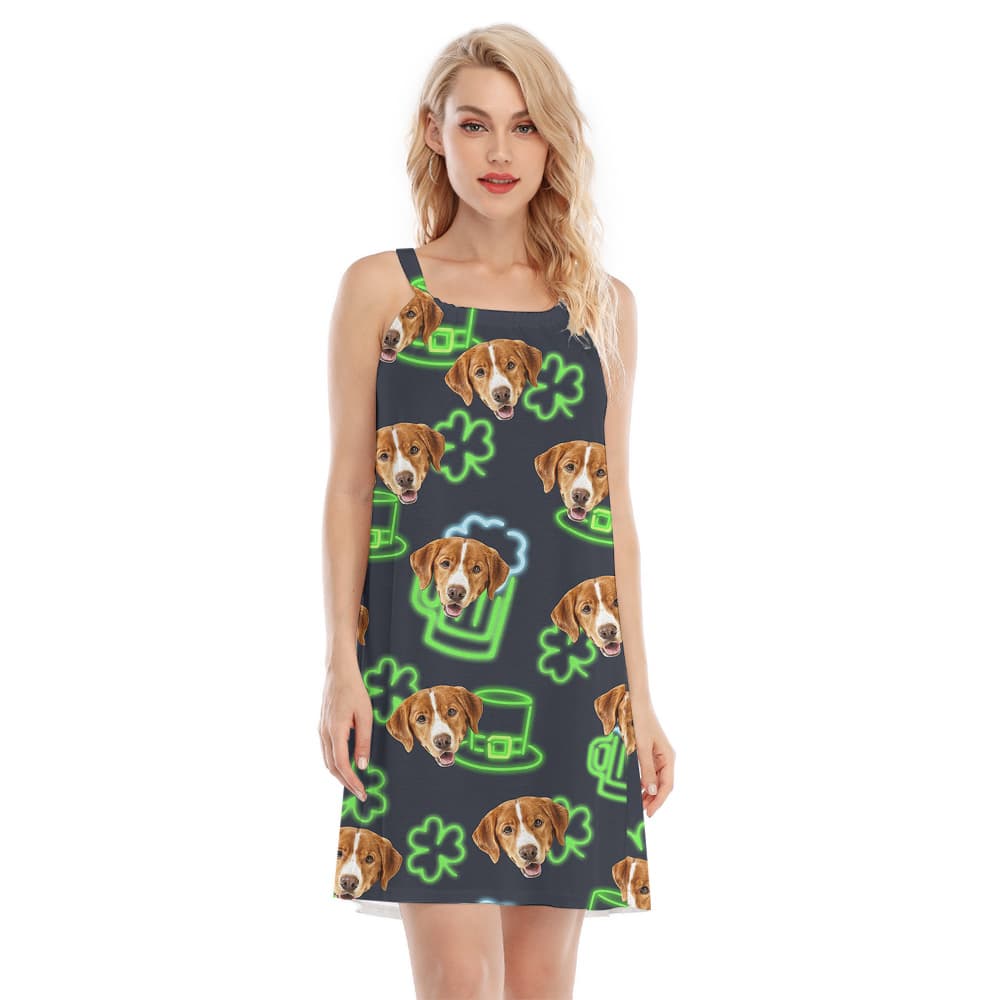 Funny Custom Dog Face St Patricks Day Hawaiian Cami Dress1
