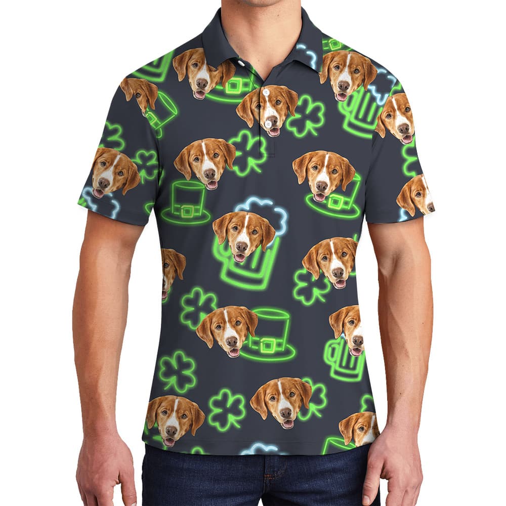 Funny Custom Dog Face St Patricks Day Hawaiian Polo Shirt1