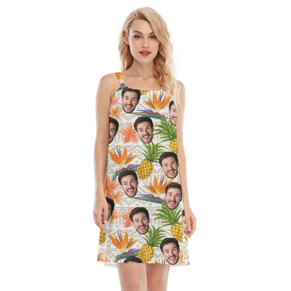 Funny Custom Face Floral Pineapple Hawaiian Cami Dress
