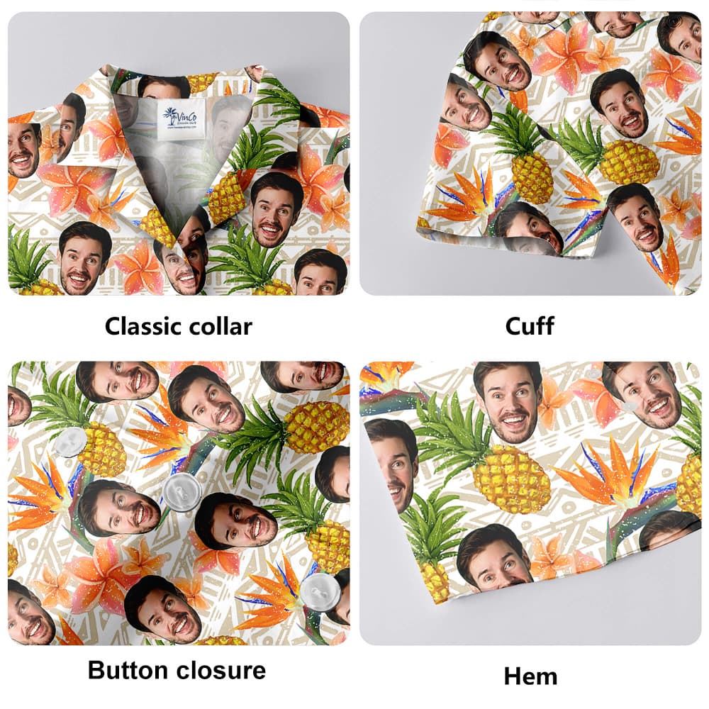 Funny Custom Face Floral Pineapple Hawaiian Shirt
