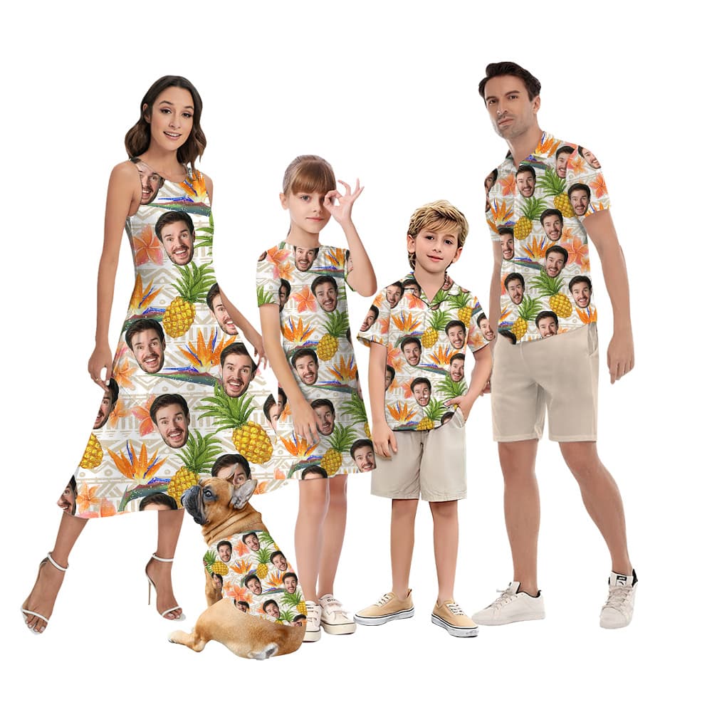 Funny Custom Face Pineapple Tropical Family Matching Hawaiian Shirts